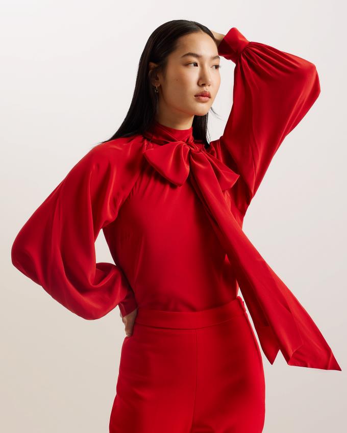 Chemisier Ted Baker Oversized Bow Silk Rouge Femme | PUI-03198735